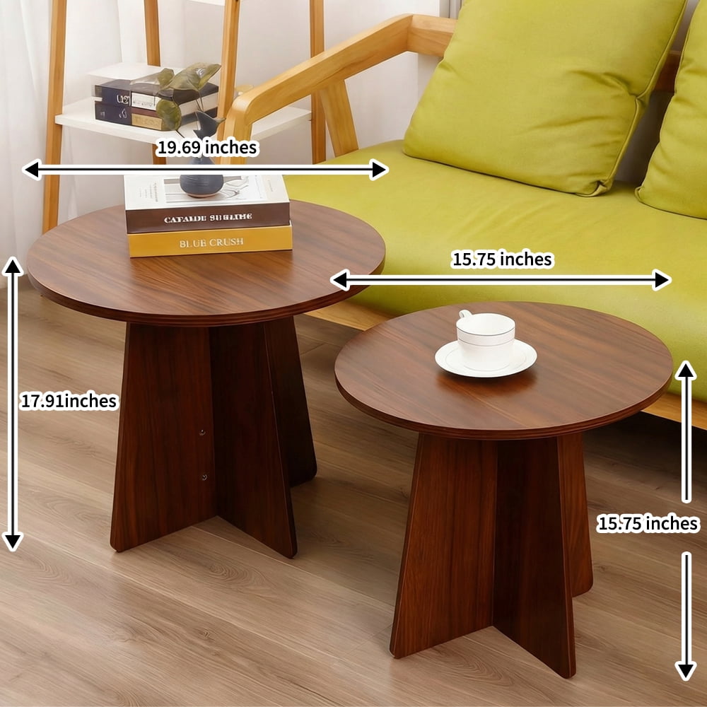 BEJOLO Round Coffee Table, Modern Table with Wood Grain Finish, End Table Side Tables for Living Room (Walnut)