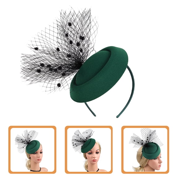 FUTUREORYY 1Pcs Headband Fascinator Hat For Women Tea Party Decorative Dark Green Woollen Versatile Wearing Options