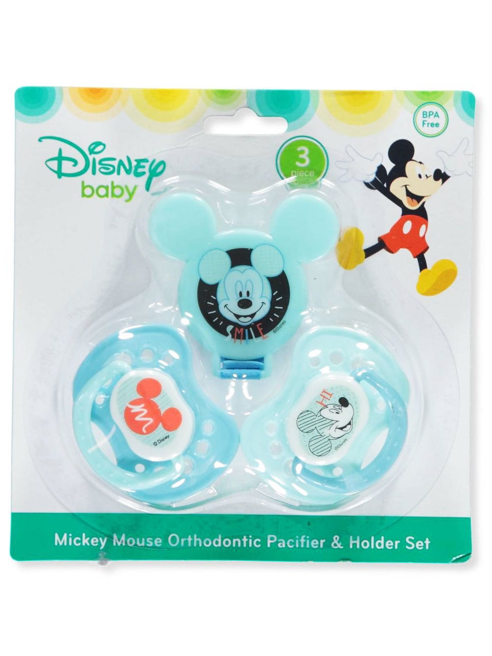 DISNEY BABY MICKEY MOUSE 3 PACK SET 2 ORTHODONTIC PACIFIER BPA FREE & HOLDER SET 