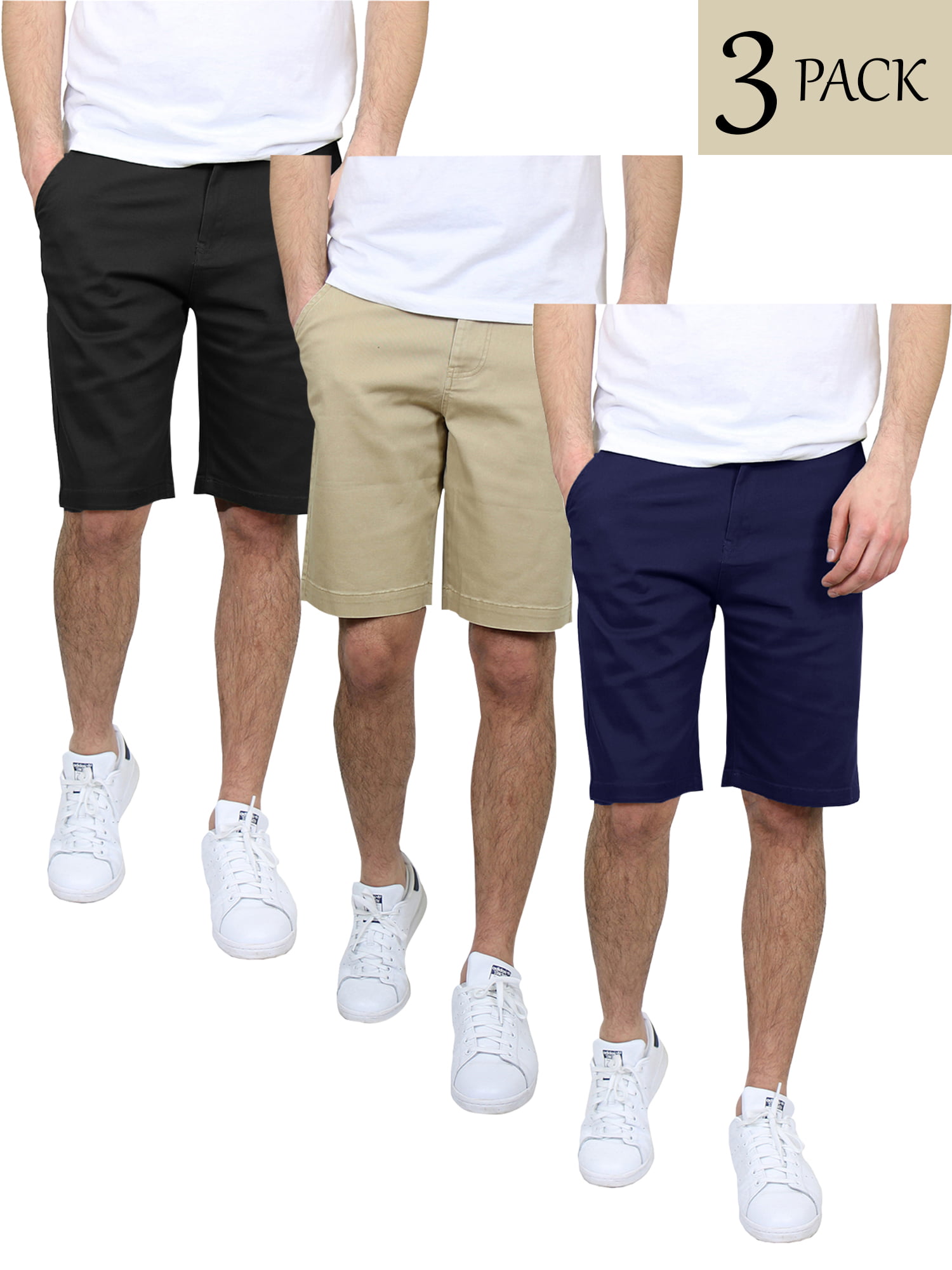 Mens 5-Pockets Flex Stretch Cotton Chino Shorts (3-Pack) - Walmart