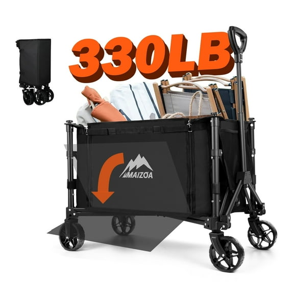 Portable Folding Cart with Wheels Foldable, 330 lbs Heavy Duty Beach Cart, Outdoor Utility Cart, Sports Field Equipment Cart with Dual Side Zippers for Camping, Garden Sports