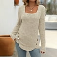 thumbnail image 2 of cfhntfmh Women's Casual Square Neck Sweaters Fall Lightweight Long Sleeve Tunic Tops Solid Color Ribbed Knit Sweaters（Beige,Small), 2 of 4