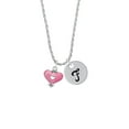 thumbnail image 2 of Delight Jewelry Silvertone Hot Pink Enamel Heart with Cutout Silvertone Script Initial Disc - F - Charm Necklace, 20"+3", 2 of 4