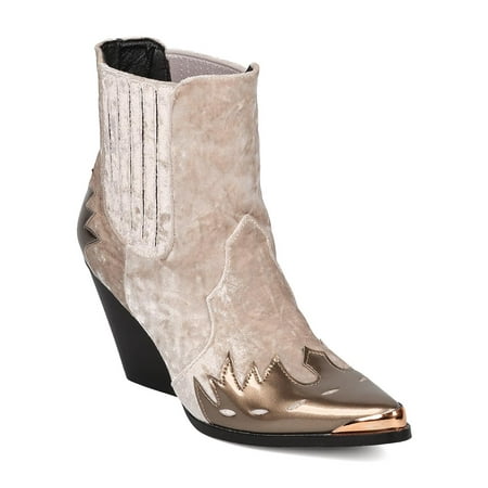 Women Flame Pattern Cowboy Boot - Block Heel Western Boot - Chunky Heel Ankle Boot - HK88 by Women Flame Pattern Cowboy Boot - Block Heel Western Boot - Chunky Heel Ankle Boot - HK88 by