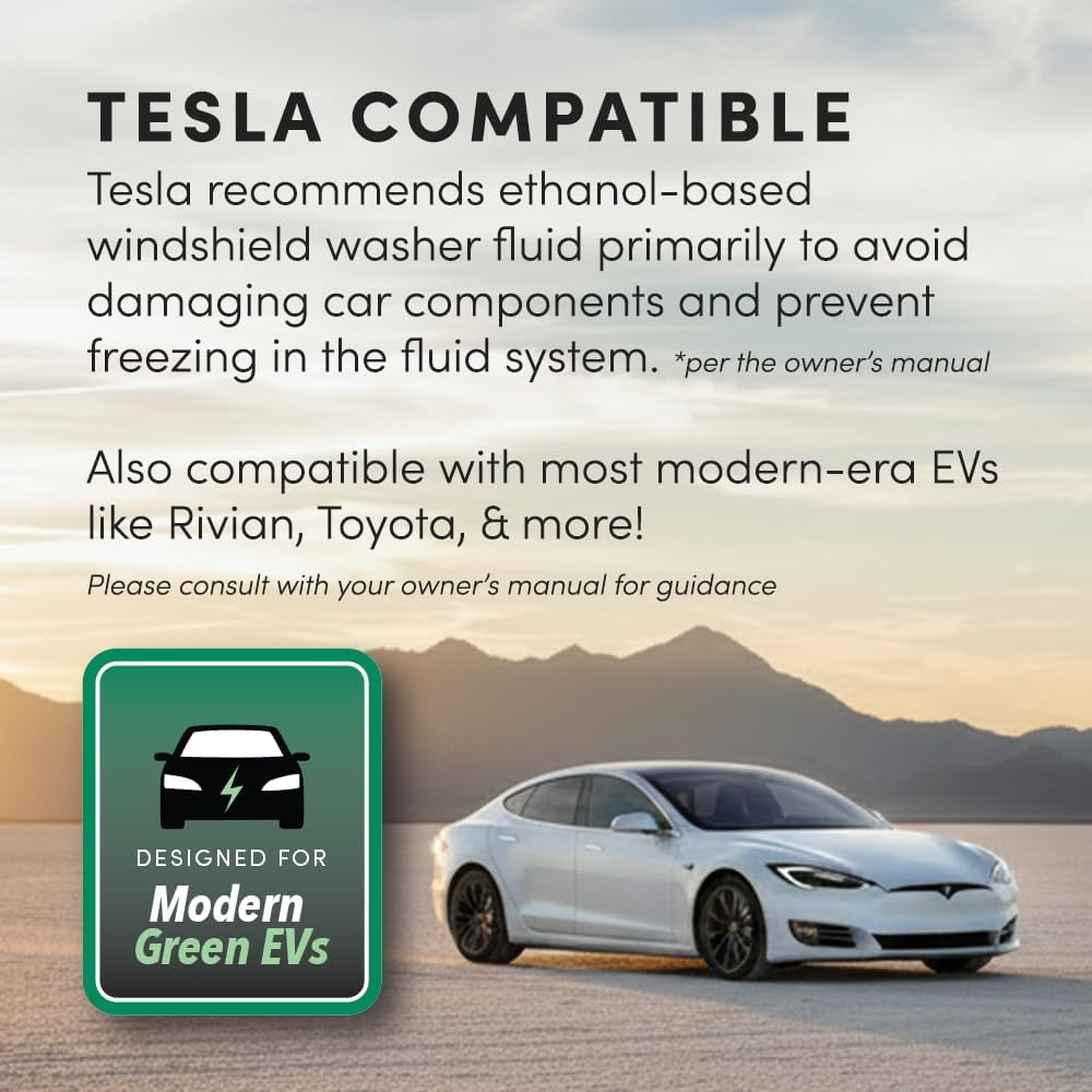 Clean Revolution EV Windshield Washer Fluid, 128oz, 100% Methanol-Free, Winter Ready up to -15F, Compatible with Electric Vehicles & Performance Cars