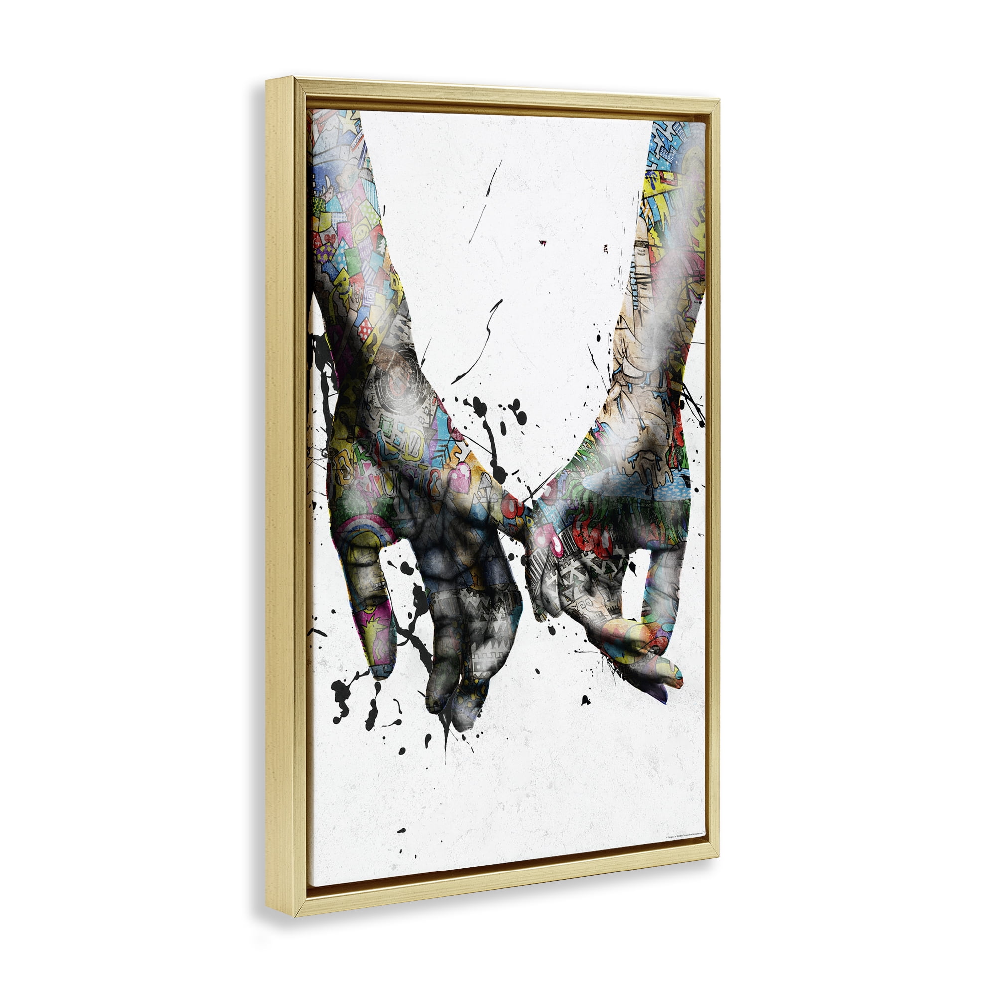 Stupell Industries Modern Splash Hand Holding People Painting Gold Floater Framed Canvas Art Print Wall Art, 17 x 25