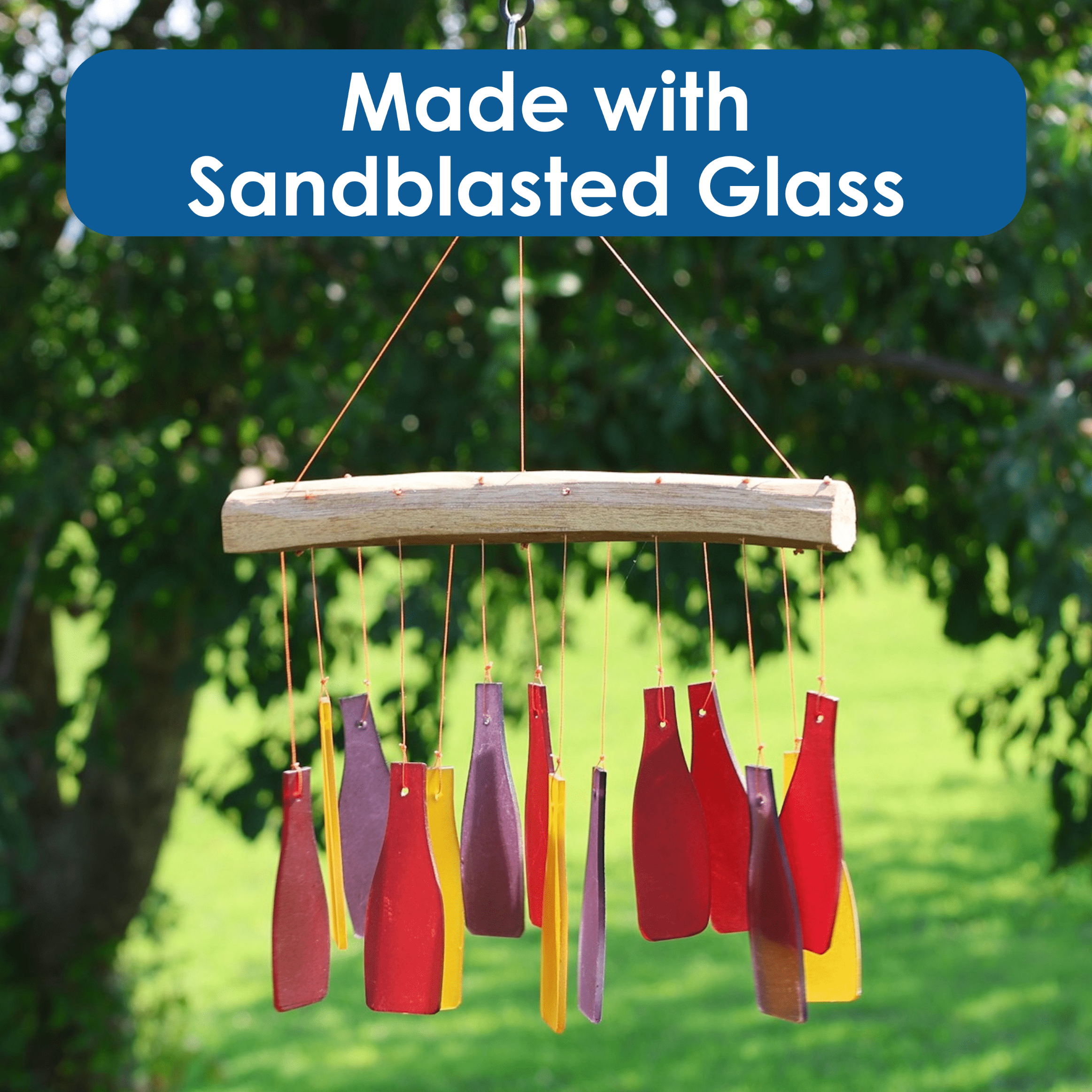 Blue Handworks Wind Chimes Wine Bottles Sandblasted Glass Wind Chime for Outdoor