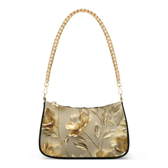 Gold Flowers and LeavesWomen Small Shoulder Bag Crossbody Tote Hobo Bags Purse Clutch Handbags with Chain Strap for Women