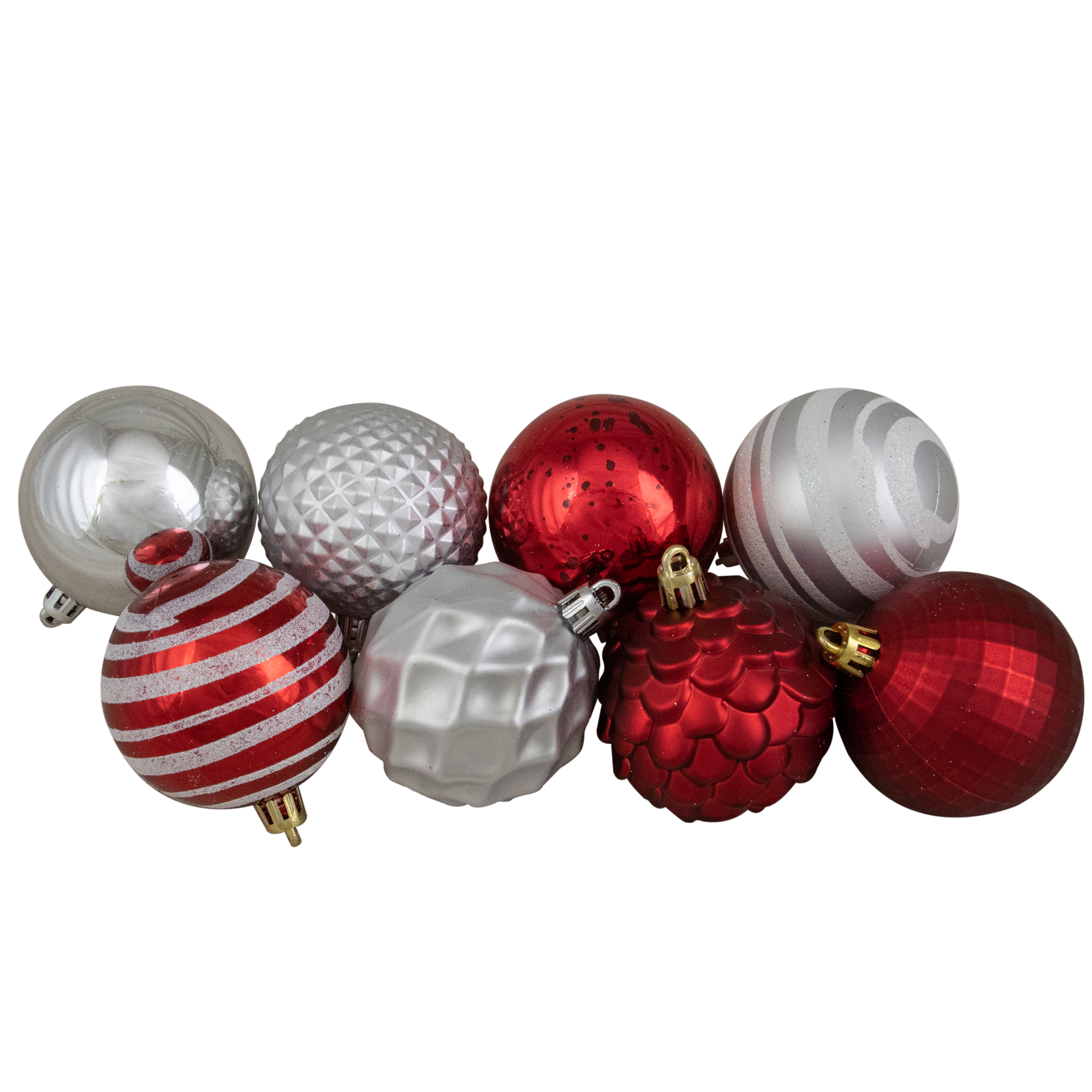 Northlight Shatterproof 3-Finish Christmas Ball and Finial Ornaments - Red and Silver - 75ct