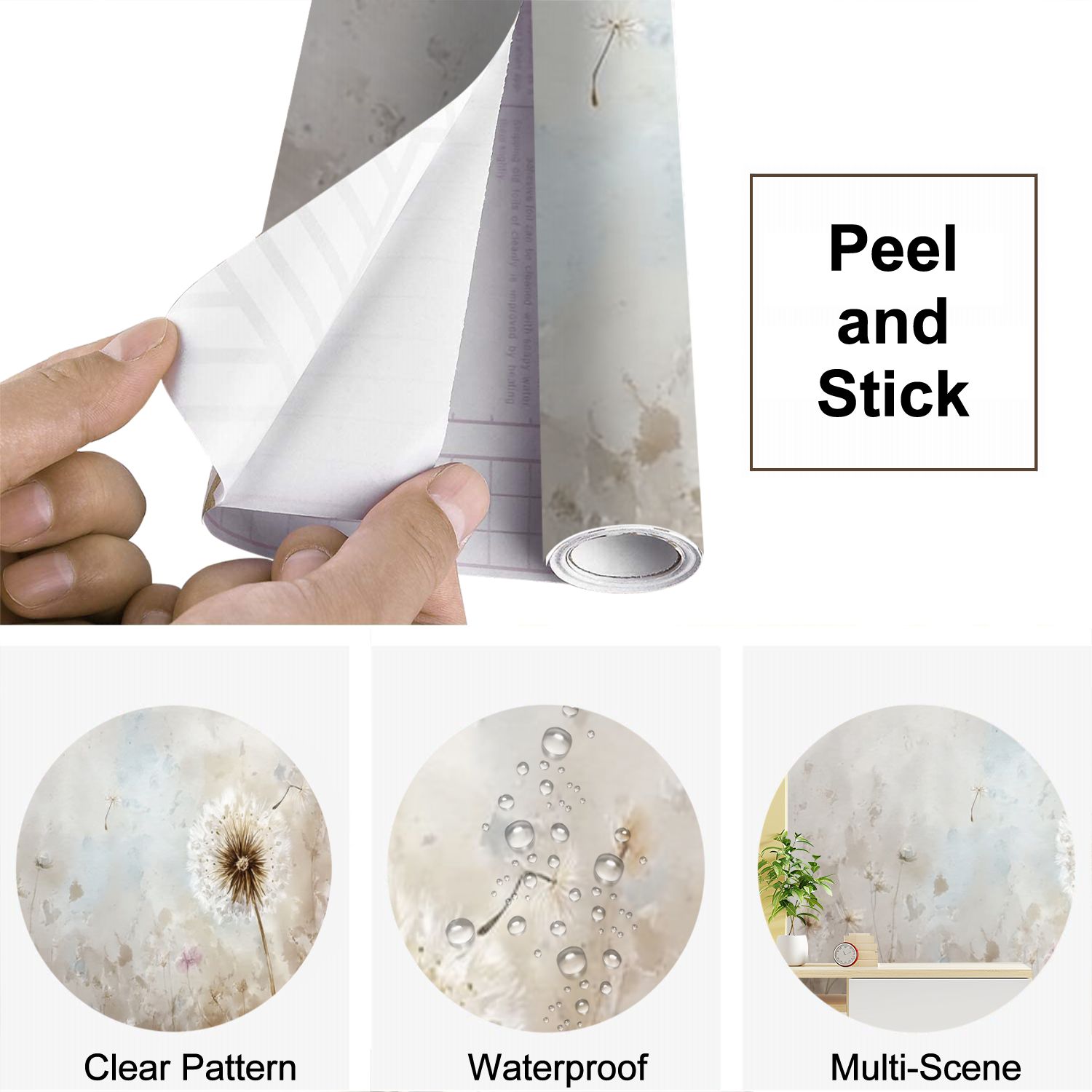 Peel and Stick Wallpaper Floral Watercolor Dandelion Abstract Botanical Dreamy Garden Modern Art Wall Mural Decor Self Adhesive and Removable 69in x 98in