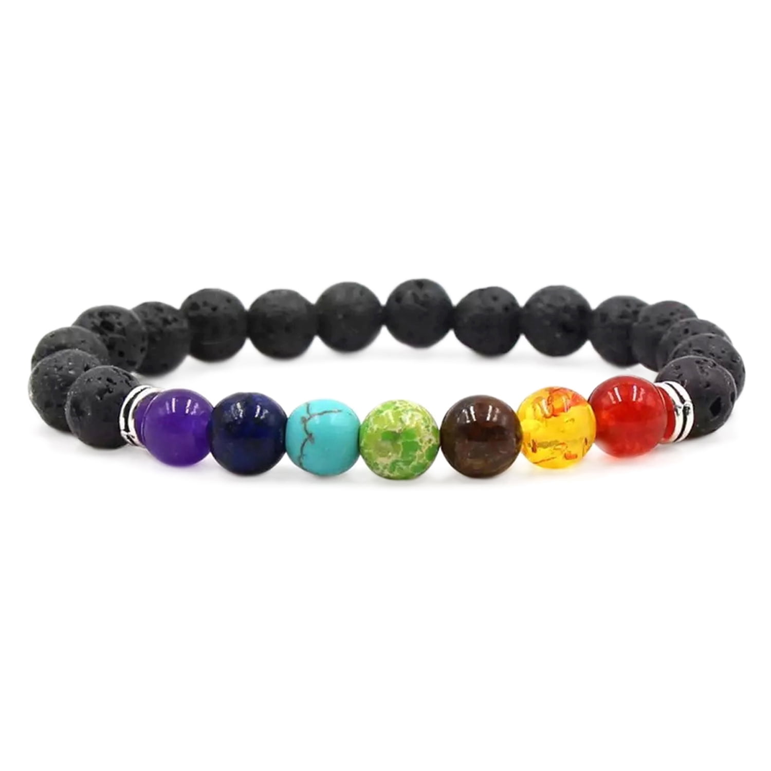 Pulsera Unisex Elástica 7 Chakras Piedras Volcánicas Y Multicolor