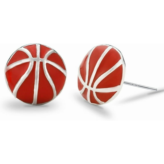 Sterling Silver Stud Earrings, Sports Easter Basket Stuffers for Teen Hypoallergenic Basketball Sport Earrings for Mom as Sports Fan Senior Night Gifts
