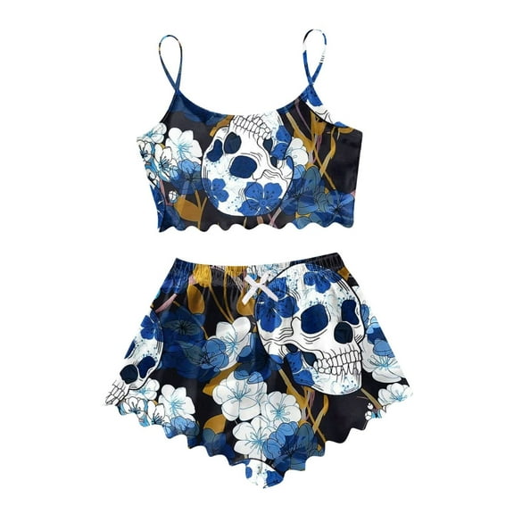 CONFREE Halloween Women's Pajama Sets Sleeveless Pumpkin Ghost Sleepwear Tops Shorts Hallowmas Pjs for Women Cozy Nightwear