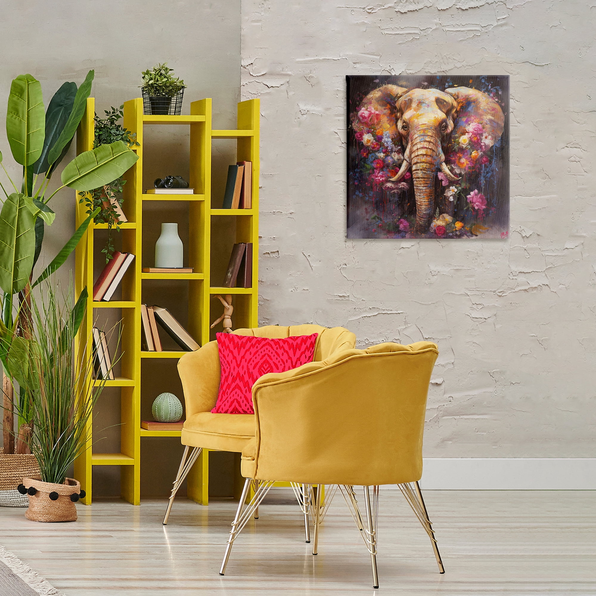 Stupell Industries Flower Swathed Elephant Animals Painting Wrapped Canvas Art Print Wall Art, 24 x 24
