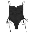 thumbnail image 2 of Low Collar Spaghetti Straps High Waist Lady Monokini Sexy Pleated Side Draswring One-Piece Swimwear for Swimming Pool, 2 of 7