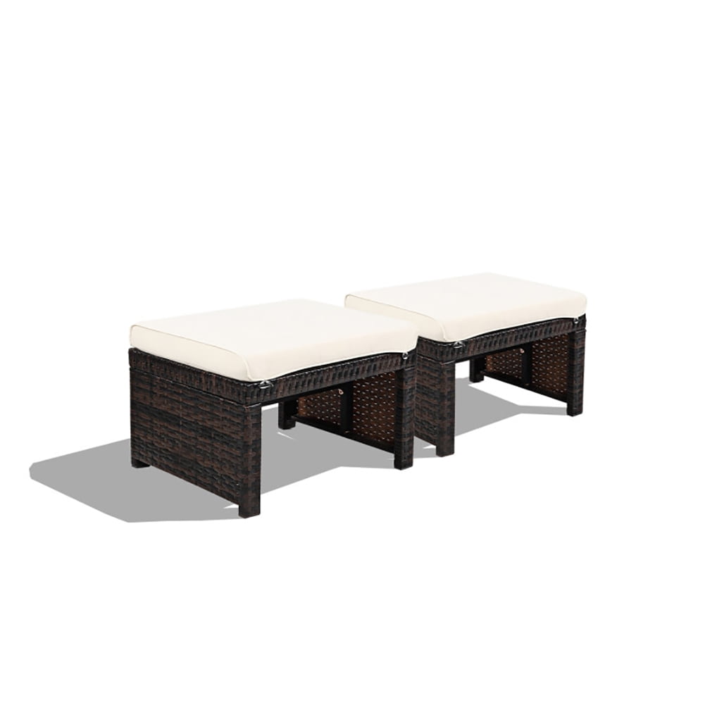 Aimee Lii 2 Pieces Patio Rattan Ottomans with Soft Cushion for Patio and Garden, Outdoor Patio Furniture Set, White