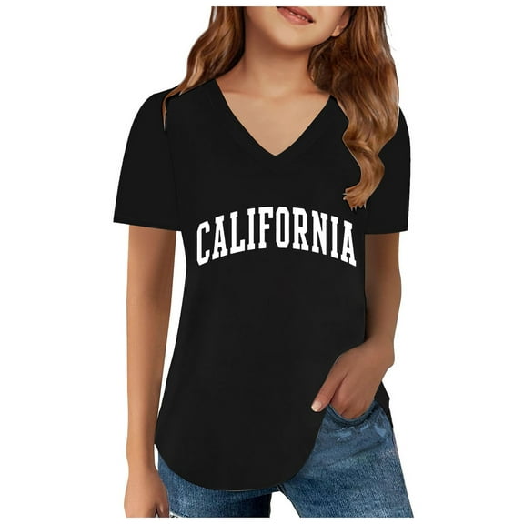 QHFBli Tshirts Girls Short Sleeve Crewneck Tshirts Letter Printed Casual Cute Funny Trendy Tee Tops Kids Clothes Black 1 10-11 Years