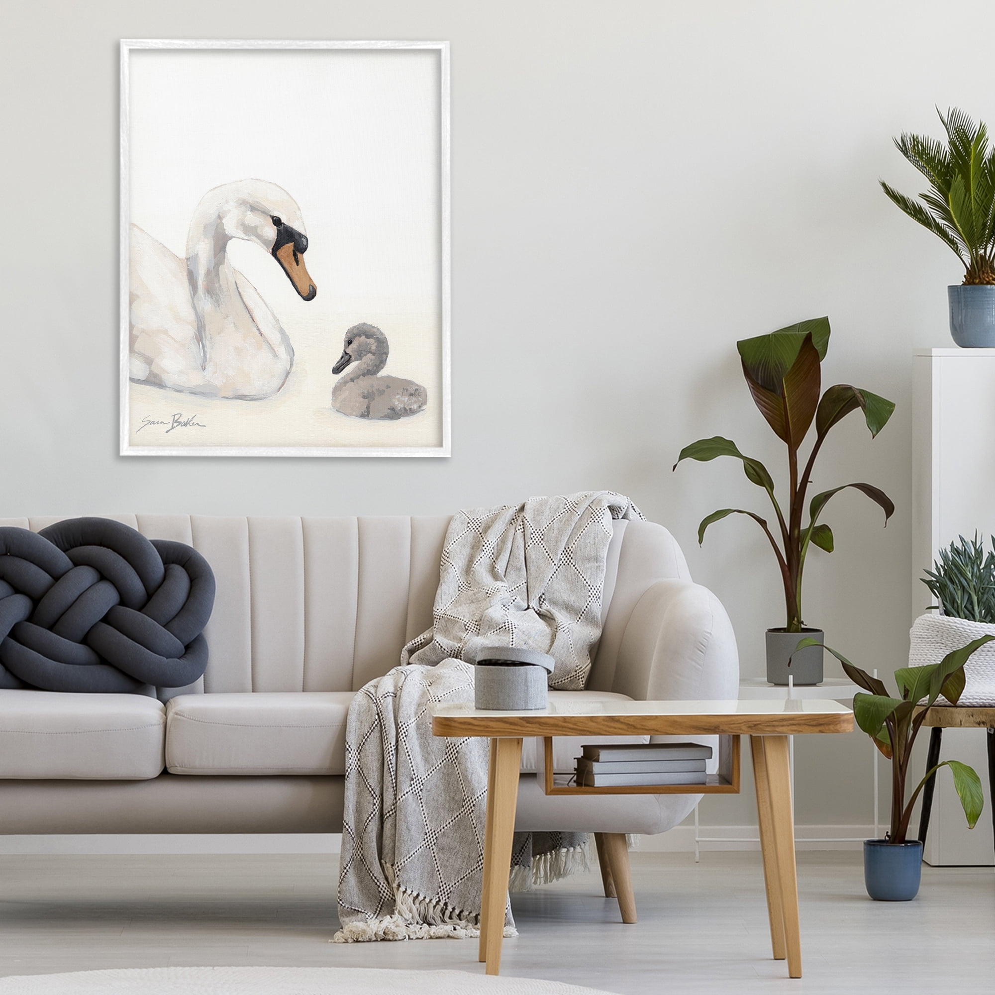 Stupell Industries Mother Swan & Cygnet White Framed Giclee Art, design by Sara Baker