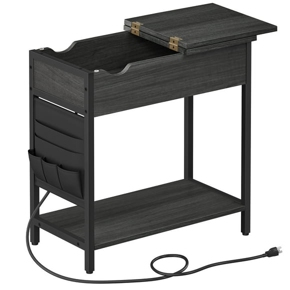 VASAGLE Table d'Appoint avec Rangement, Table de Bout avec Ports USB et Prises, Table de Chevet avec Station de Charge, Sacs en Tissu, pour Salon, Chambre