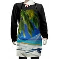 thumbnail image 1 of Beach Kids Apron, Hammock on the Sandy Beach Between Palm Coconut Overlooking Sea Nature Art, Boys Girls Apron Bib with Adjustable Ties for Cooking Baking Painting, Cream Navy Green, by Ambesonne, 1 of 2