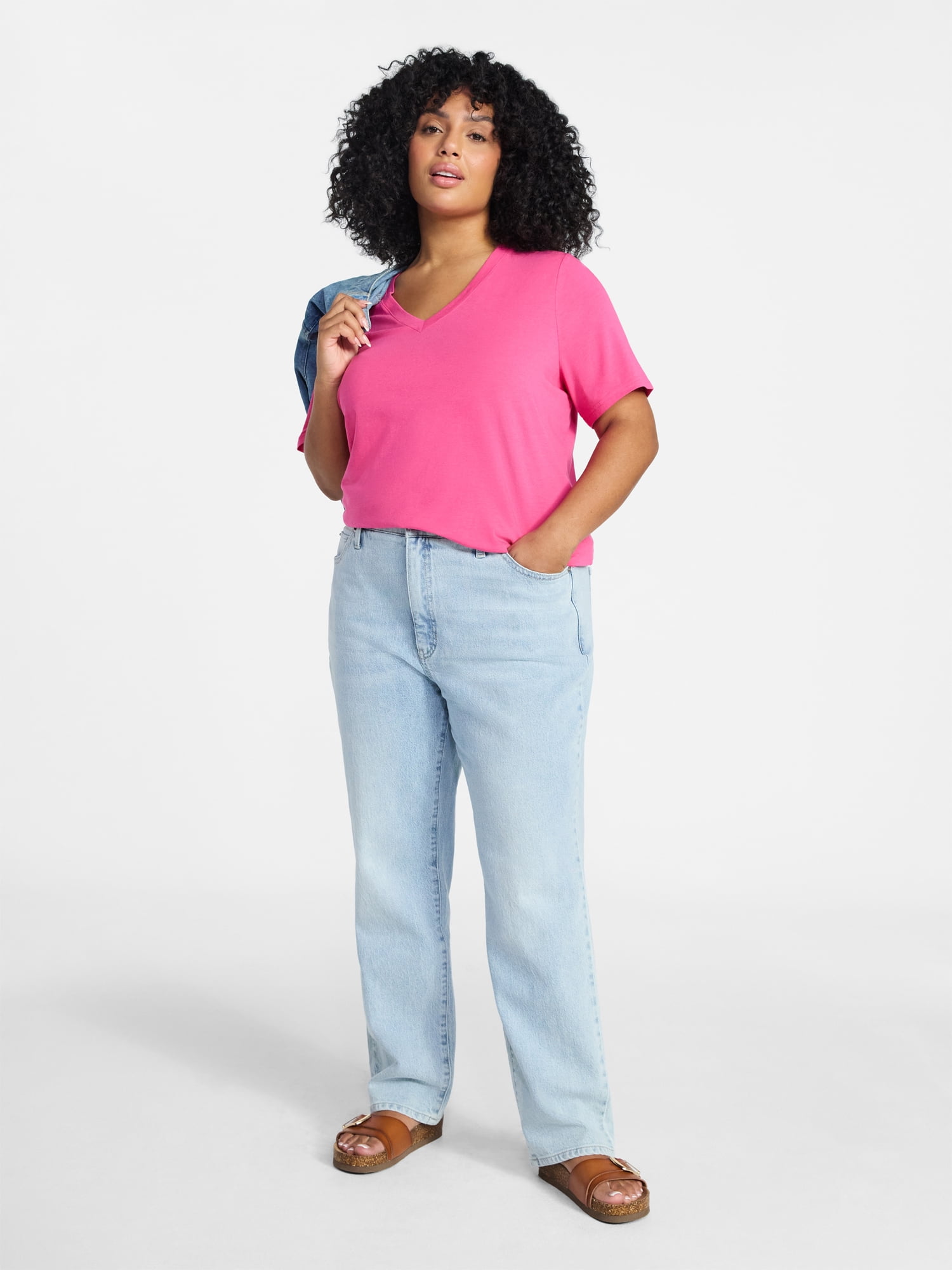 Terra & Sky Women's Plus Size V-Neck Tee with Short Sleeves, Size 0X-5X