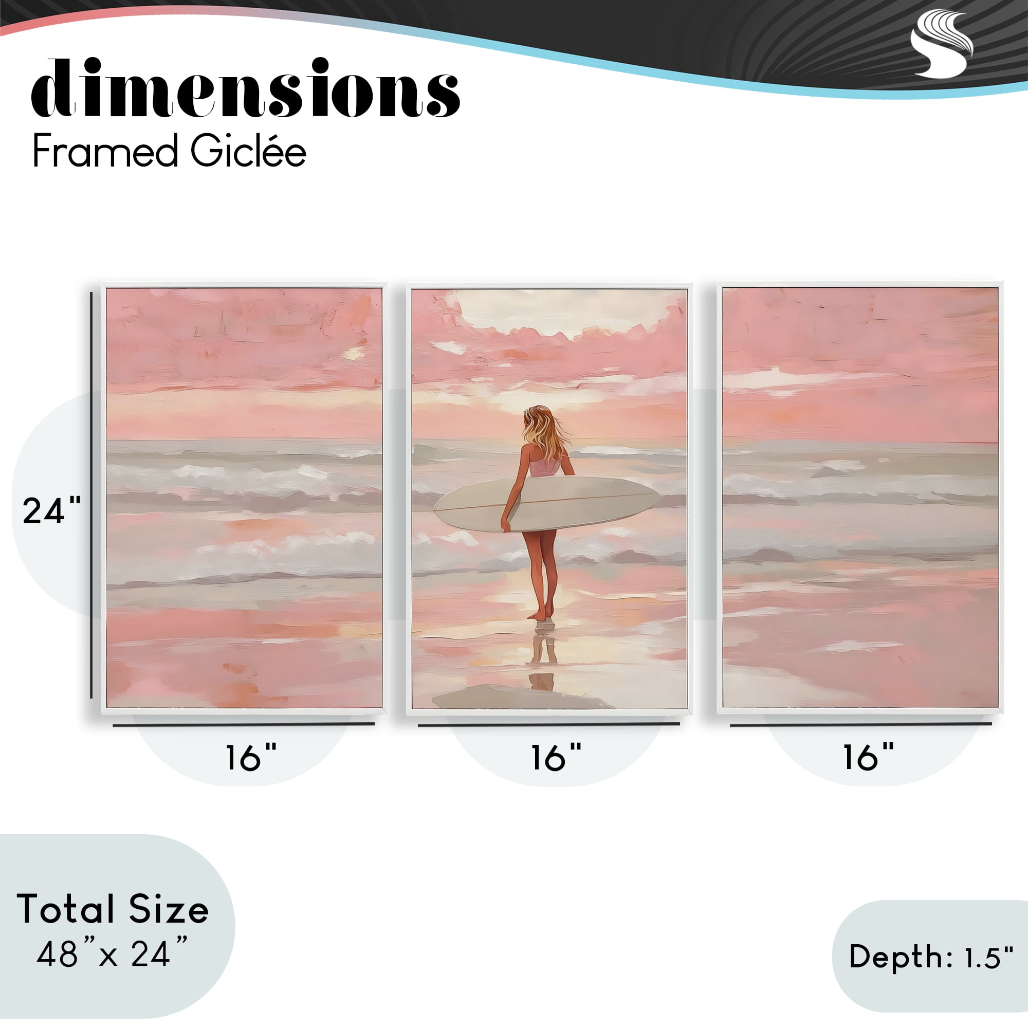 Stupell Industries Pink Sky Surfer Sunrise 3 Piece White Framed Giclee Art Set, design by LSR Design Studio
