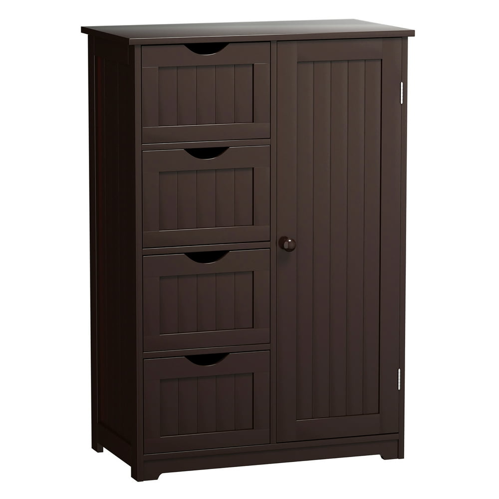 Costway Wooden 4 Drawer Bathroom Storage Cupboard 2 Shelves