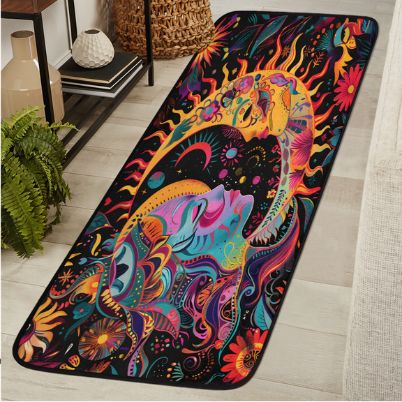 CURLYOOT Sun And Moon Boho Abstract Runner Rug 2'x6' Washable Kitchen Runner Rug Indoor Non Slip Laundry Rugs Floor Carpet for Hallway Kitchen Entryway Bedroom Living Room