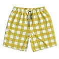 thumbnail image 3 of Uemuo Yellow Checkboard Pattern Men's Swim Trunks Hawaiian Beach Bathing Suit Swimsuits Beach Quick-Dry Shorts with Pockets-, 3 of 9