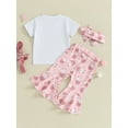 thumbnail image 2 of Mevireiy Toddler Easter Bunny Outfit Short Sleeve Letter Print T-shirt Tops Flared Pants,Pink,2-3 Years, 2 of 6