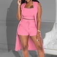 thumbnail image 2 of 2025 Conjunto de 3 piezas para mujer: abrigo sin mangas acanalado, chaleco y pantalones cortos, color liso, ropa informal/de fiesta, tallas S-XXL, 2 of 5
