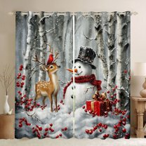 Manfei Boys Girls Christmas Snowman Deer Blackout Curtains Set of 2 (52x84 Each),Red Sparrow Window Curtains,Happy Xmas Curtains and Drapes,Lightweight Room Decor