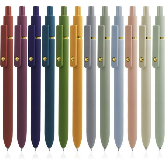 Gel Pens, 12 Pcs Black Ink Pens for Women, 0.5Mm Fine Point Smooth Writing Pens, High-End Series Retractable Pens for Journaling Note Taking (12 Pcs Gold Morandi and Vintage)