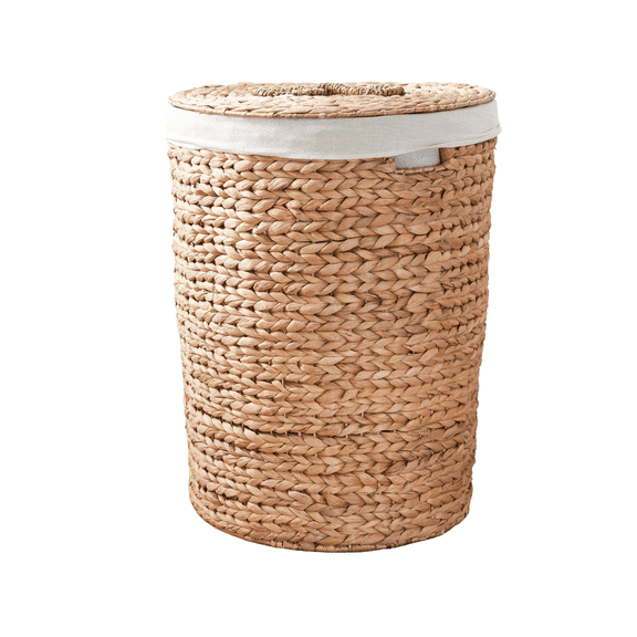 Ludmilla Round Tall Water Hyacinth Woven Wicker Laundry Hamper with Lid 18" x 18" x 23" Natural Brown