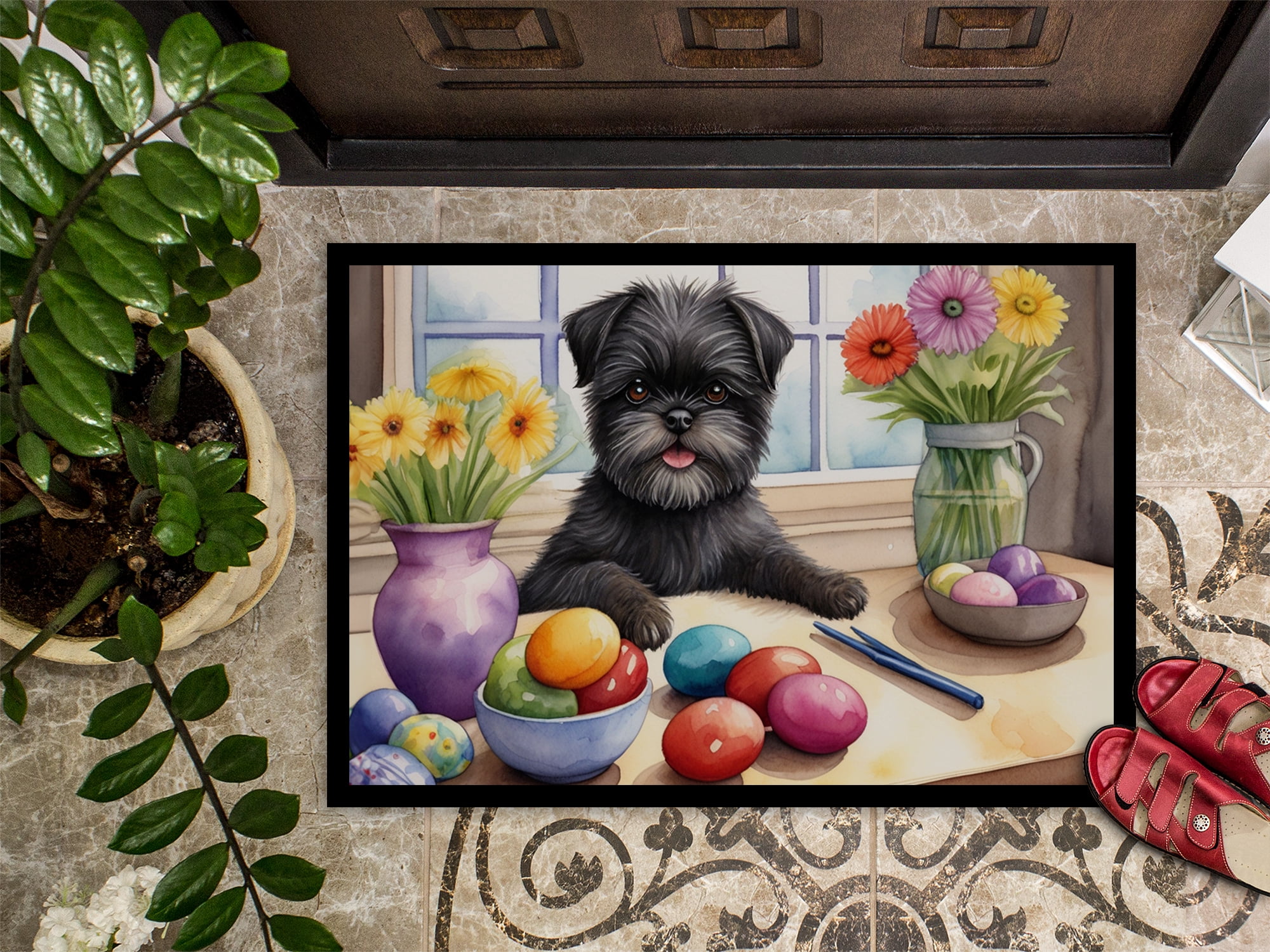 Decorating Easter Yorkshire Terrier Doormat