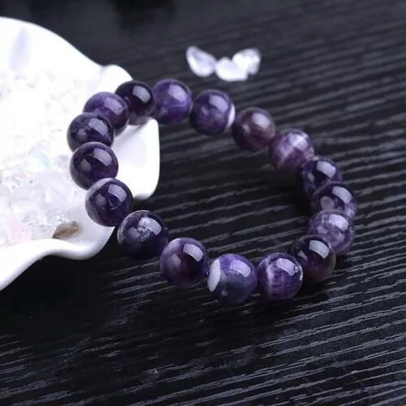 K-KED Natural 6/8/10mm Uruguay Amethyst Quartz Crystal Round Gem Bead Stretch Bracelet-10 mm