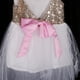 thumbnail image 5 of Vestido de niña de flores con lentejuelas doradas, lazo, espalda descubierta, vestido de fiesta, vestidos de dama de honor 110cm, 5 of 9