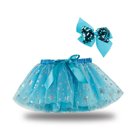 

TAGOLD Toddler Girls Cute Party Dance Costume Splice Rainbow Net Yarn Sequins Tulle Skirt Bow Hairpin Suit Blue 5-5.5 Years