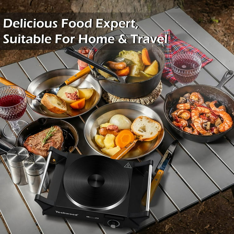 Hot Plate, Techwood 1800W Portable Electric Stove for Cooking Countertop  Dual Burner with Adjustable Temperature & Stay Cool Handles, 7.5” Cooktop  for Home/RV/Camp, Silver 