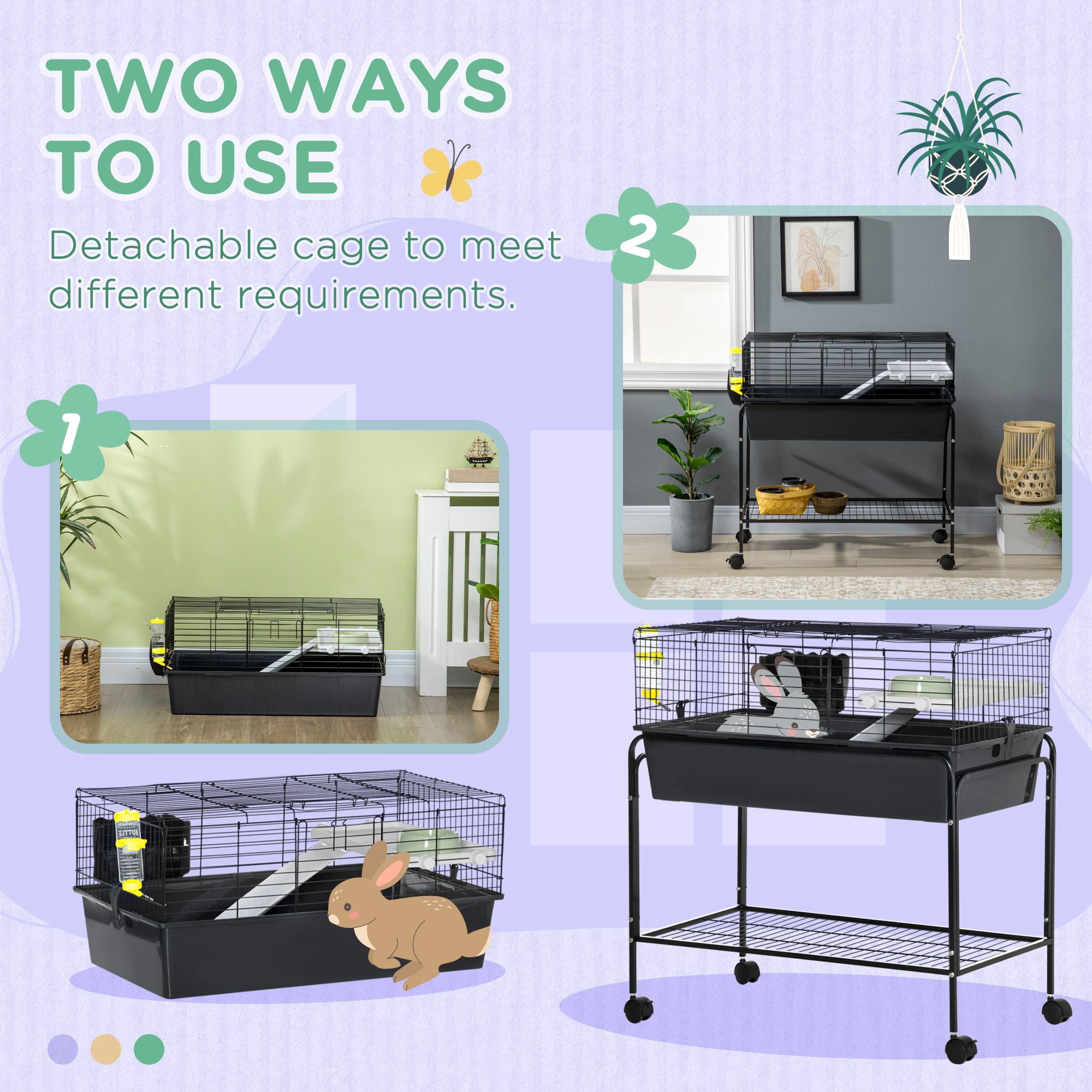 2-Story Small Animal Cage Removable from Stand with Shelf Wheels Guinea Pig Cage Hedgehog Cage Chinchilla Cage 33 x 18.5 x 35