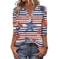 thumbnail image 5 of Women's Patriotic Star Print 250th Anniversary USA Shirt V-Neck Button 3/4 Sleeve T-Shirt, 5 of 6