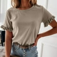 thumbnail image 2 of Women's Summer Round Neck Loose Tops, Casual Solid Color T-Shirts, Short Sleeve Blouse with Ruffle Hem, Lightweight and Comfortable for Everyday Wear, Relaxed Fit Top for Casual Outfits, 2 of 9