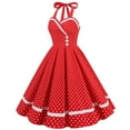 thumbnail image 2 of QLEICOM 1950's Dresses for Women Vintage, Sleeveless Halterneck Lace-up Dress, Formal Stretch Slim High Waist Swing Dress, Audrey Hepburn Style Party Dresses Watermelon Red S, 2 of 4