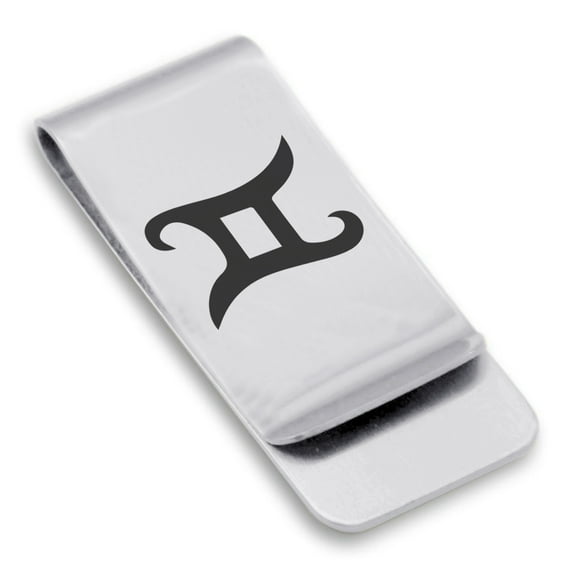 Stainless Steel Gemini Zodiac Sign (Twins) Classic Slim Money Clip Credit Card Holder