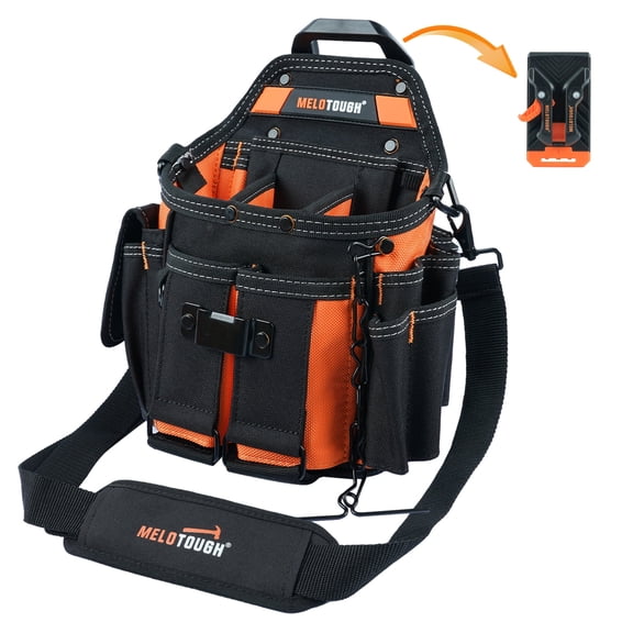 MELOTOUGH Electrician Tool Pouch Bag with Shoulder Strap Professional 15 Pockets Tool Pouch with Belt Clip Quickly Attach and Release Tool Bag