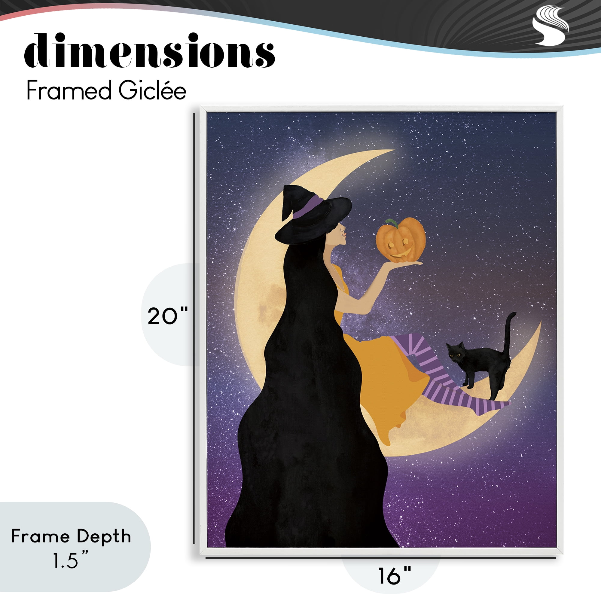 Stupell Industries Moonlit Witch Holding Jack-o-Lantern White Framed Giclee Art, design by Daniela Santiago