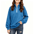 thumbnail image 2 of Kids' Sweatshirt Quarter-Zip Stand Collar Long Sleeve Casual Pullover Basic Comfortable Solid Color Fall Top, 2 of 3