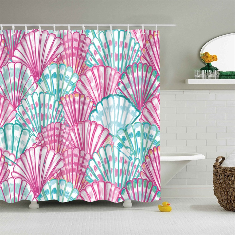 Shower Curtain Shell Beautiful Seashell Fuchsia Teal Abstract Flower