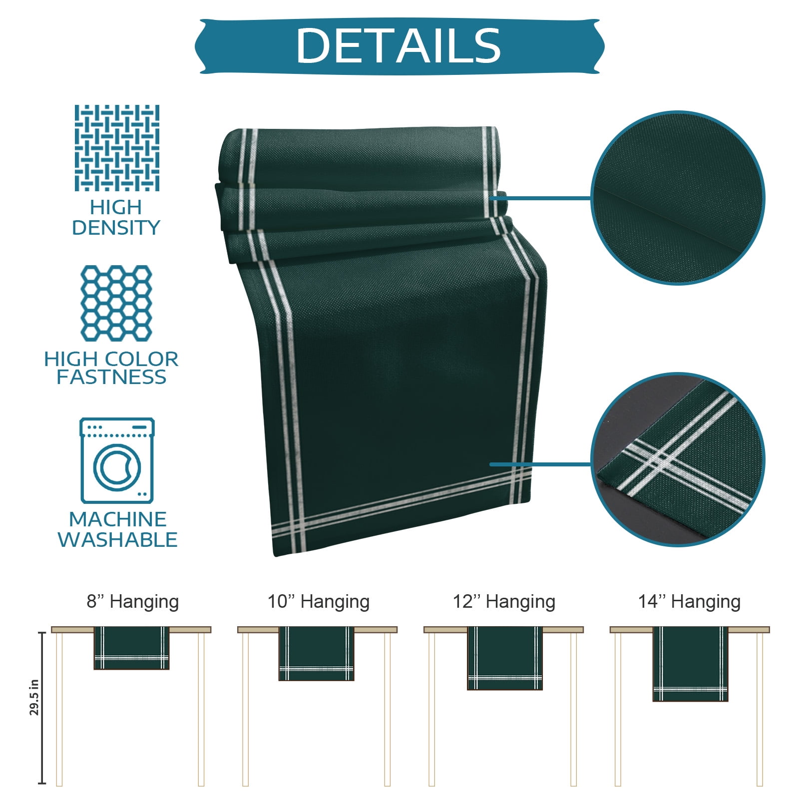 Table Runner Dresser Scarves 72 Inch Long,Minimalist Art Solid Dark Green Linen Dining Table Runners Plain Single Pure Color Tabletop Scarf for Wedding Holiday Party Kitchen