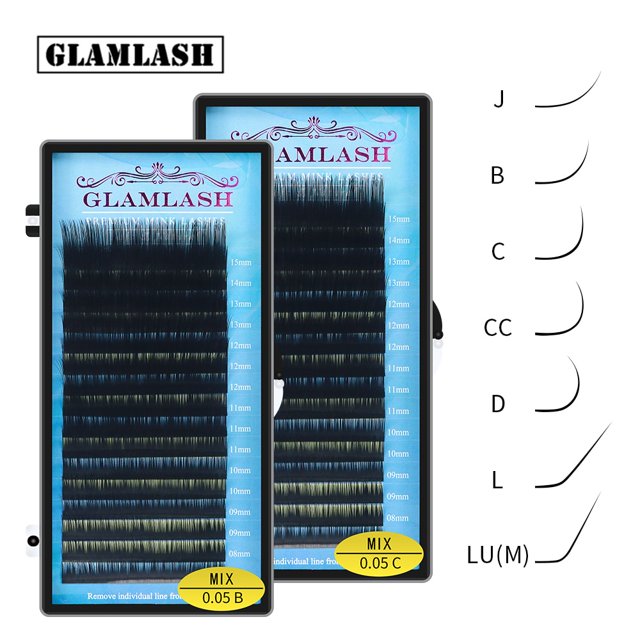 GLAMLASH Mix 7~15/15-20/20-25mm Pbt coreano hecho a mano J/B/C/D/L/LU(M) Curl Extensión de pestañas Natural Soft Faux Mink Lash Tan Jianjun unisex